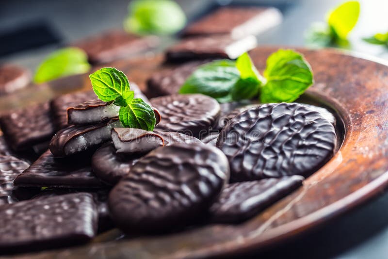 Biscotti della menta piperita del cioccolato Menta peppermint mentolo Cioccolato nero con la crema della menta piperita Cioccolat immagini stock Biscotti della menta piperita del cioccolato Menta peppermint mentolo Cioccolato nero con la crema della menta piperita Cioccolat immagini stock