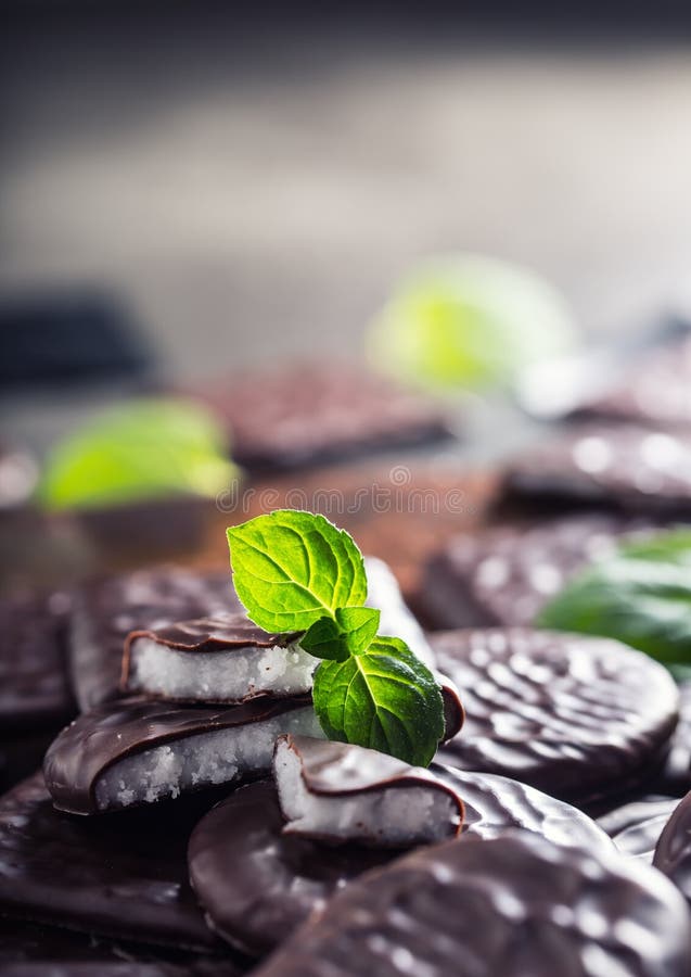 Biscotti della menta piperita del cioccolato Menta peppermint mentolo Cioccolato nero con la crema della menta piperita Cioccolat fotografia stock libera da diritti Biscotti della menta piperita del cioccolato Menta peppermint mentolo Cioccolato nero con la crema della menta piperita Cioccolat fotografia stock libera da diritti