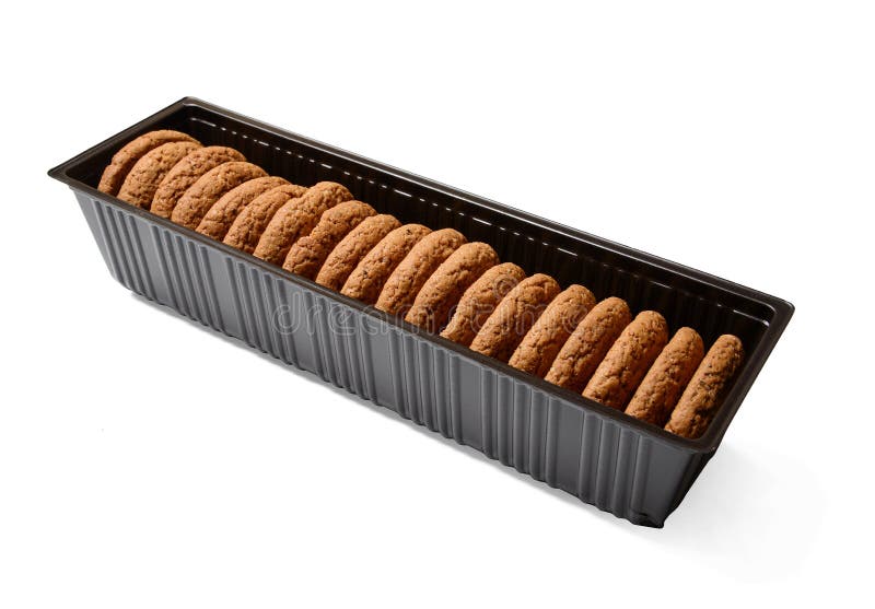Biscotti di farina d'avena nell'imballaggio di plastica Fondo isolato bianco Primo piano immagine stock Biscotti di farina d'avena nell'imballaggio di plastica Fondo isolato bianco Primo piano immagine stock