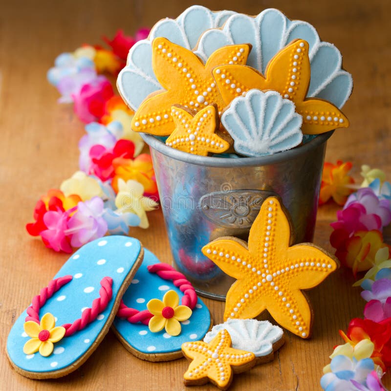 Biscotti di tema della spiaggia fotografia stock Biscotti di tema della spiaggia fotografia stock