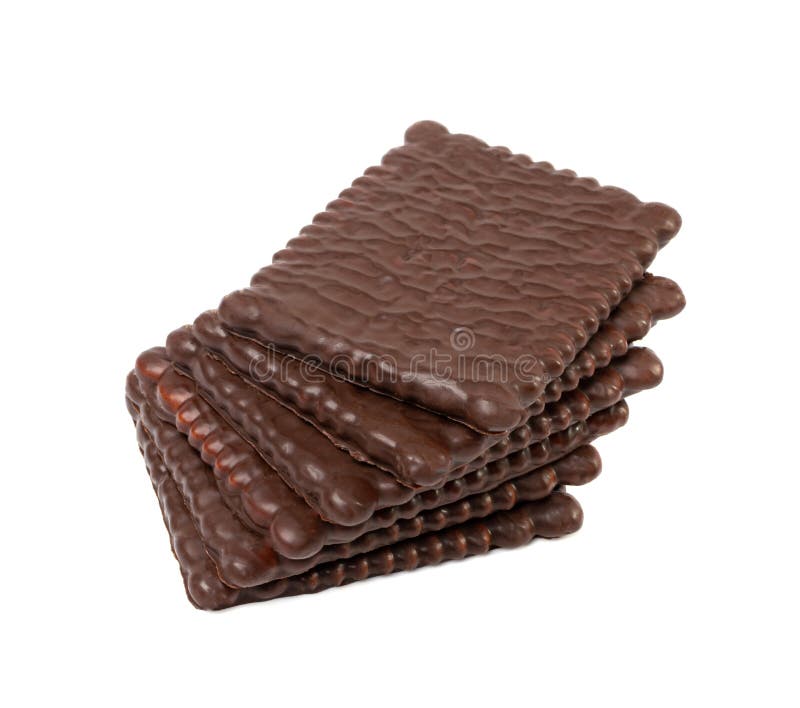 Biscuit Coated in Dark Chocolate Isolated, Square Cookies, Rectangular