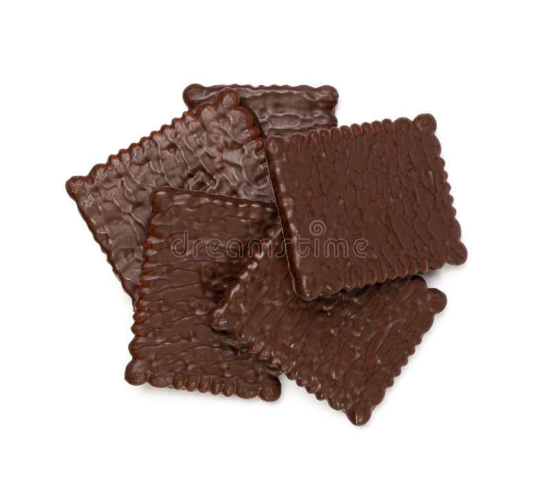 Biscuit Coated in Dark Chocolate Isolated, Square Cookies, Rectangular