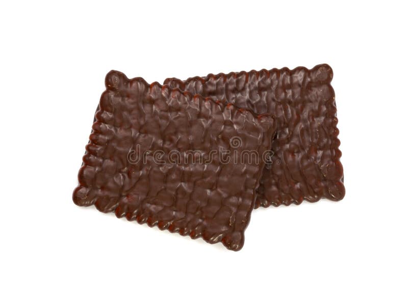 Biscuit Coated in Dark Chocolate Isolated, Square Cookies, Rectangular