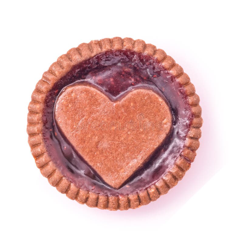 Heart shaped jam cookie pie isolated. Heart shaped jam cookie pie isolated