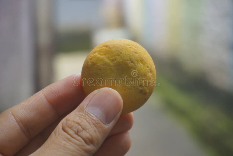 Biscuit in Hand isoliert auf verschwommenem Hintergrund. Biscuit in der Hand isoliert auf unscharfen Hintergrund Biskuit