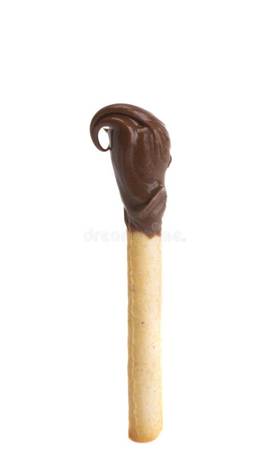 Biscuit stick with chocolate cream isolated