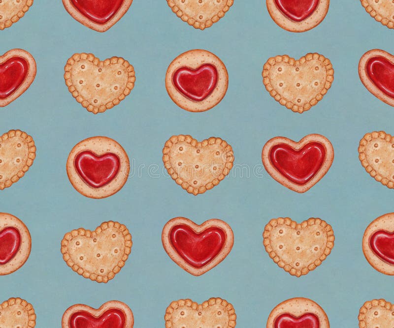 Biscuits en forme de coeur d'aquarelle Fond de jour du ` s de Valentine Configuration sans joint illustration stock Biscuits en forme de coeur d'aquarelle Fond de jour du ` s de Valentine Configuration sans joint illustration stock