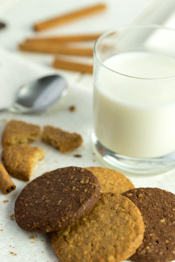 Biscuits with Glass of Milk. Stock Photo Image of golden, delicious