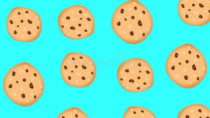 Biscuits à puce en chocolat de dessin animé tournants sur un écran bleu illustration stock