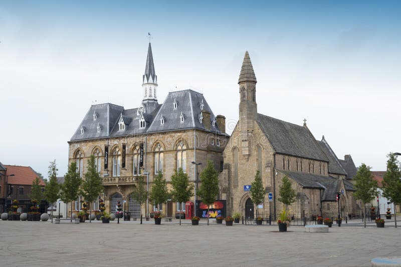 Bishop, Auckland, U.K. 27 July, 2021. Bishop Auckland town hall. North of United Kingdom, popular town to visit. Beautiful old british buildings. Northumberland