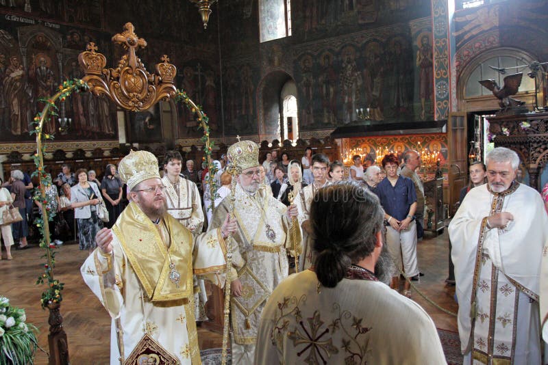 A bishops performing liturgy in an Eastern Orthodox church St. Sedmochislenitsi in Sofia, Bulgaria on august 15, 2012 royalty free stock photography A bishops performing liturgy in an Eastern Orthodox church St. Sedmochislenitsi in Sofia, Bulgaria on august 15, 2012 royalty free stock photography
