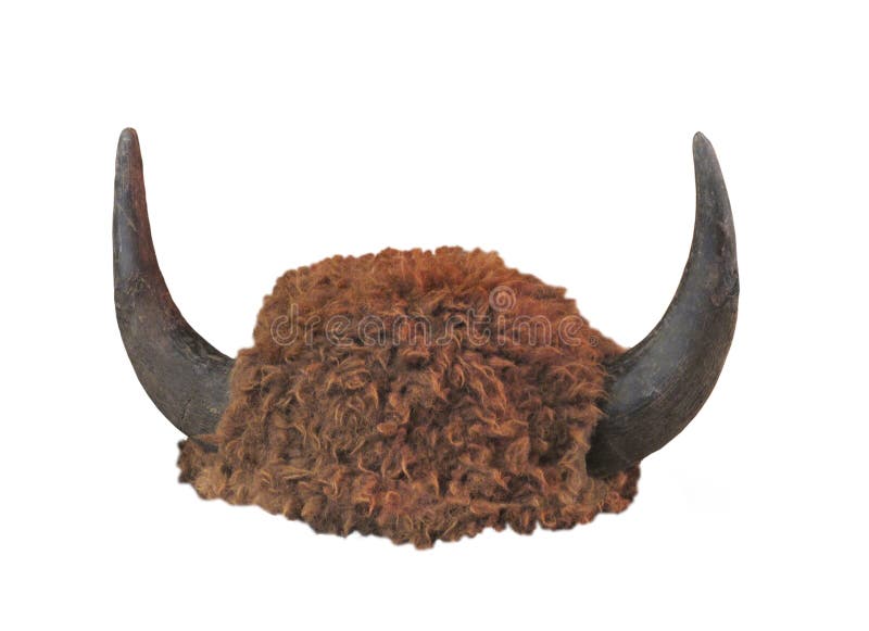 Bison fur headdress with horns isolated