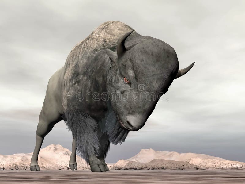 Bison charging - 3D render royalty free illustration