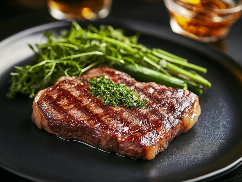 Bistecca alla griglia, avvolta con erbe fresche, generative illustrazione di stock