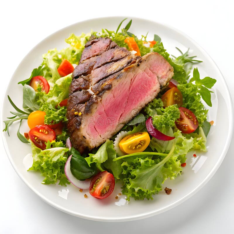 Bistecca isolata nell'insalata di giardino fresco illustrazione vettoriale