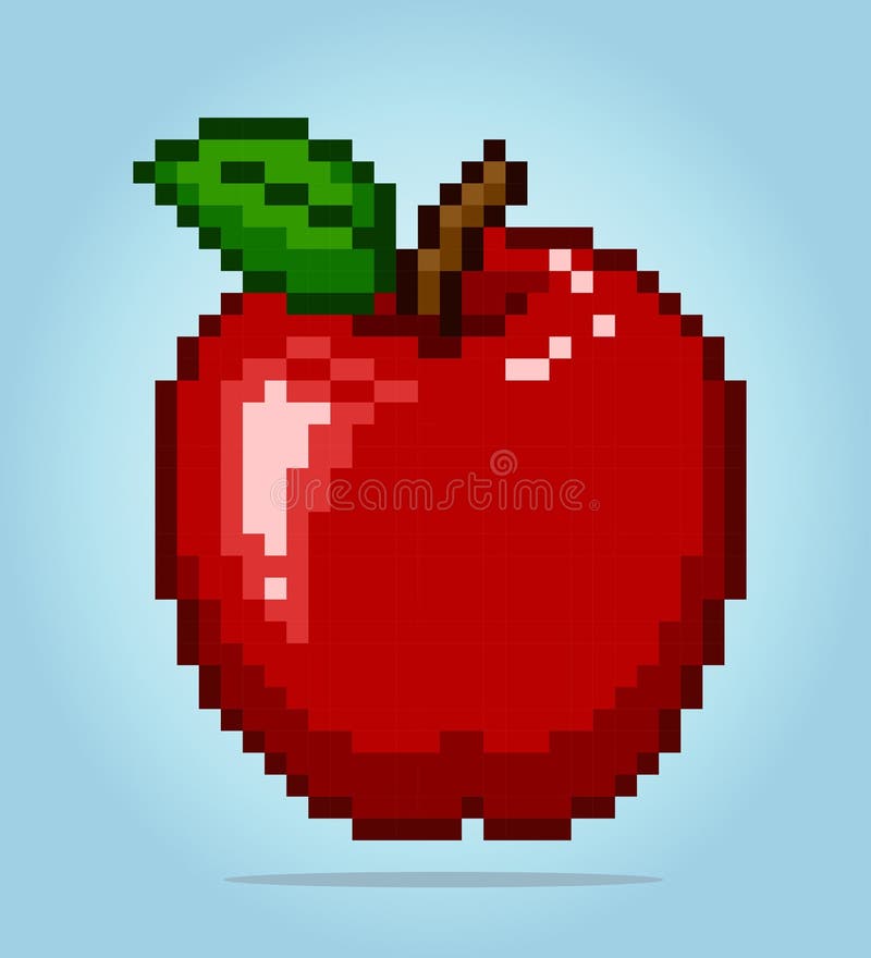 8 Bit Pixel Art Apple. Fruit Pixels in Vector Illustration Stock Vector