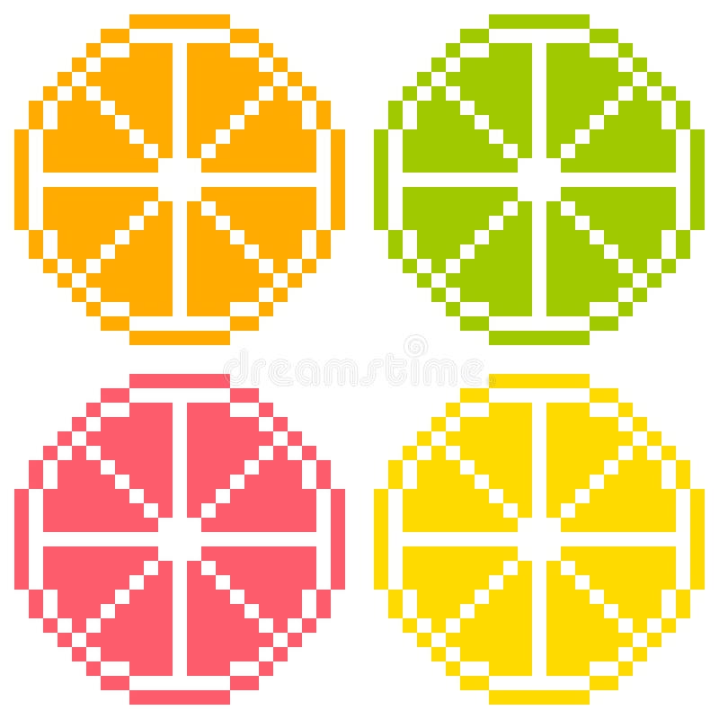 8-bit Pixel Art Citrus Fruit Slices - Orange, Lime, Grapefruit