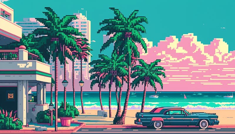 Miami Florida Vice City USA Landscape Retro Skyline 80 S Style Vapor Wave  Stock Vector - Illustration of silhouette, urban: 260293847