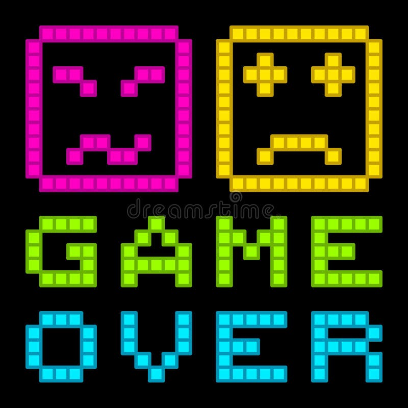 8-Bit Pixel-Art Retro Arcade Game Over Message. EPS8 Vector