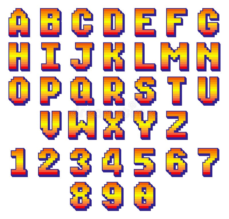 8 bit pixel font. Retro computer alphabet typography royalty free illustration