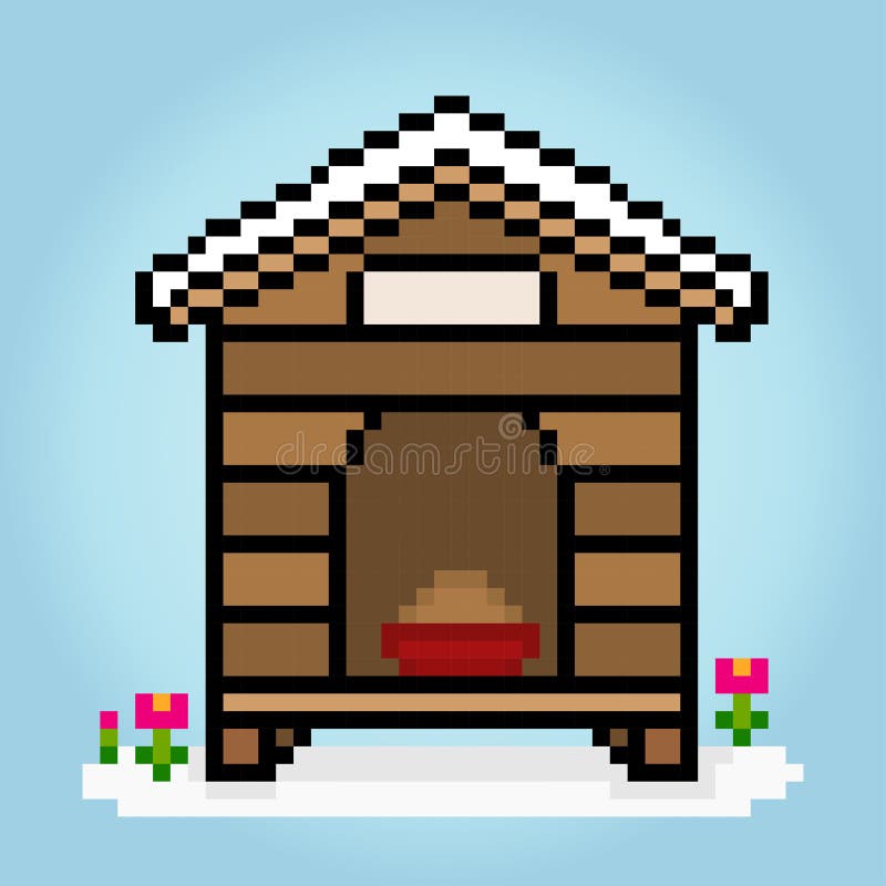 8 Bit Pixel House for Dogs. Barkitecture in Vector Stock Vector