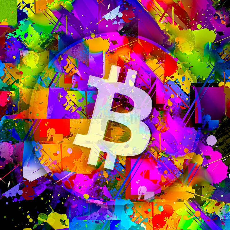 Bita krypta walutowa moneta na kolorowym tle kryptowaluta koncepcja kolorów royalty ilustracja