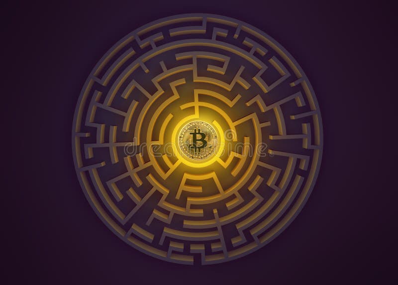 Bitcoin au point central de vue de labyrinthe d'en haut illustration de vecteur Bitcoin au point central de vue de labyrinthe d'en haut illustration de vecteur