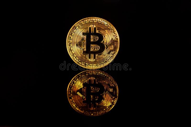 Bitcoin on black background. Bitcoin concept, Blockchain technology, Cryptocurrency, virtual money