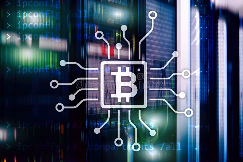 Bitcoin, Blockchain concept on server room background