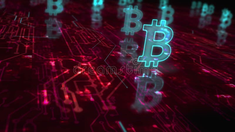 Bitcoin Blockchain Krypto Währungssymbole Schleife Cyber-Konzept stock abbildung