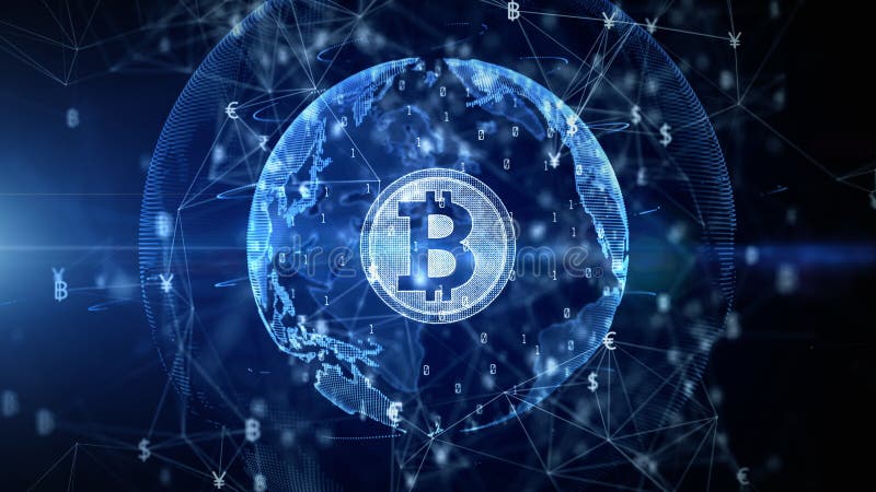 Bitcoin blockchain kryptowährung digitale verschlüsselung digitales geld austausch technologie globales netzwerk verbindungen hint vektor abbildung