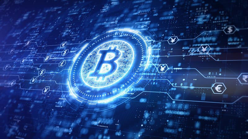 Bitcoin blockchain kryptowährung digitale verschlüsselung digitales geld austausch technologie globales netzwerk verbindungen hint lizenzfreie abbildung