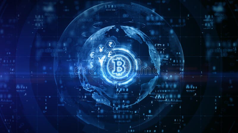 Bitcoin Blockchain Kryptowährung digitale Verschlüsselung digitale Geldbörse Technologie globale Netzwerkverbindungen Hintergrund stock abbildung