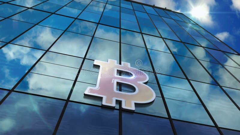Bitcoin-Blockchain-Technologie-Glasfaser mit Spiegelung der Himmelsschleife lizenzfreie abbildung