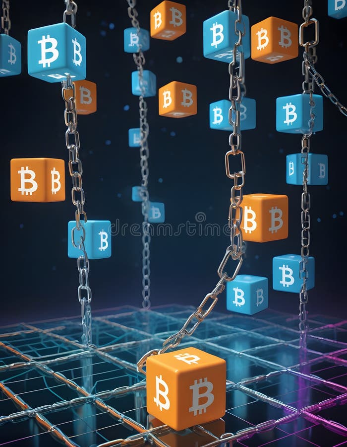 Bitcoin Cubic Node in Chain Network AI Generative stock image