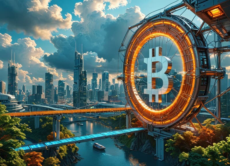 Podul Bitcoin care vizează finanțarea tradițională și moneda digitală royalty free illustration