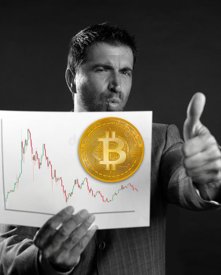 Bitcoin businessman thumb up finger ok positive stock image