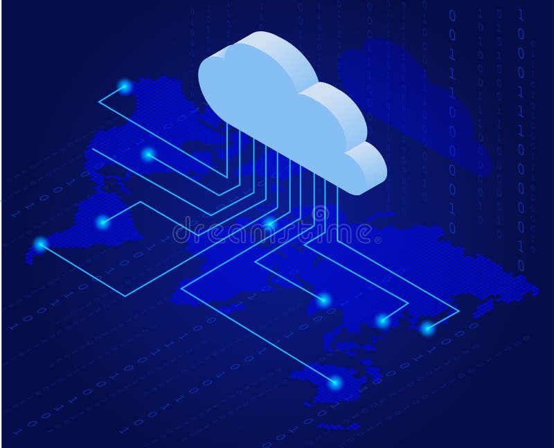 Bitcoin in cloud. Bitcoin mining isometric flat vector concept. Cloud technology. Virtual money. Flat 3d isometry royalty free illustration