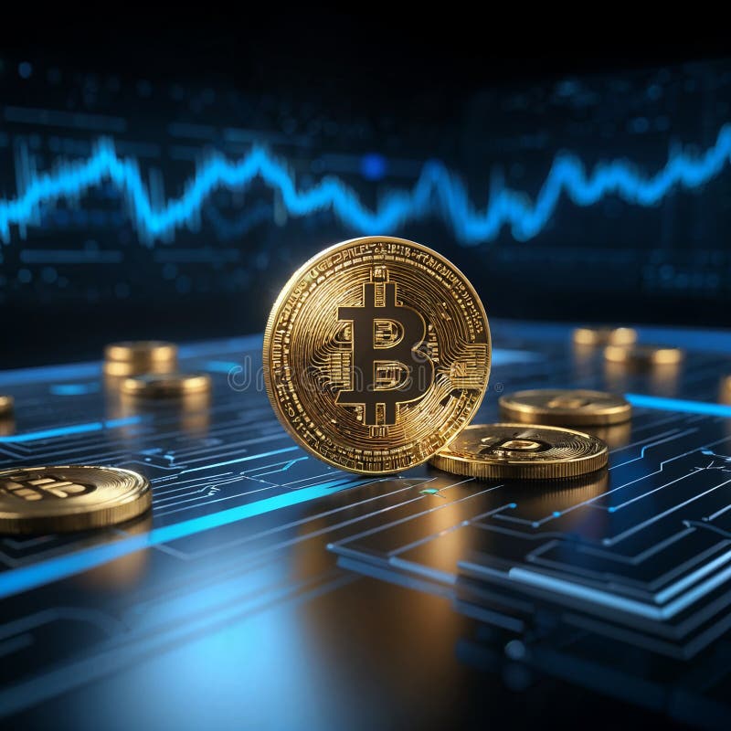 Bitcoin Coin Front Cryptocurrency Chart Digital Blockchain Technology Investment vektor illustrationer