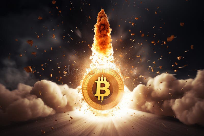 Bitcoin decolează ca o imagine a unui concept de navă spațială pentru un BTC Bull Run Generativ Ai