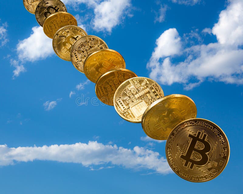Bitcoin Coins Dropping From The Sky Stock Photo - Image of ...