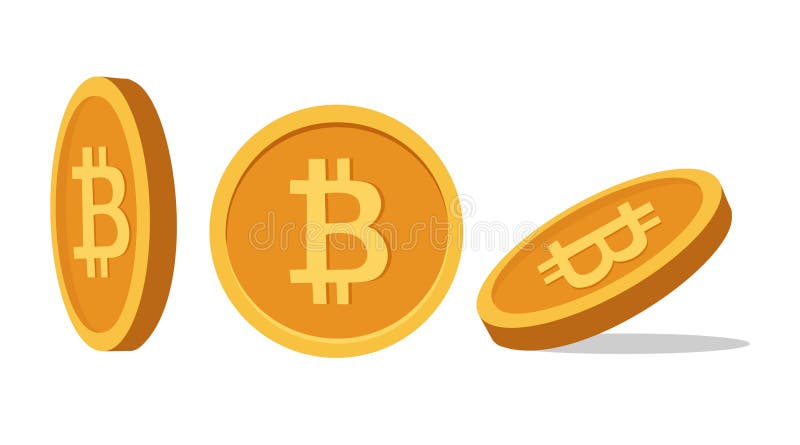 Bitcoin coins in various perspectives on white background. stock illustration