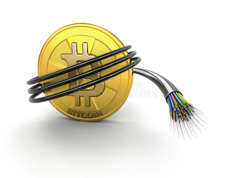 Bitcoin com cabo ótico da fibra ilustração stock Bitcoin com cabo ótico da fibra ilustração stock