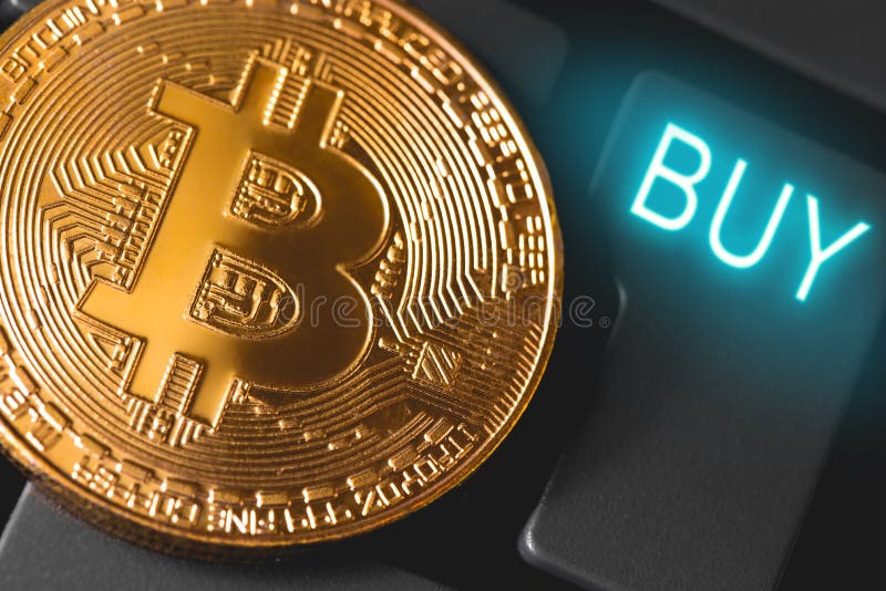 Bitcoin con il bottone dell'affare illustrazione di stock