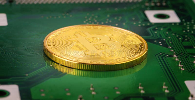 Bitcoin Concept - Gold Coin, Computer Circuit Board with Bitcoin Stock ...