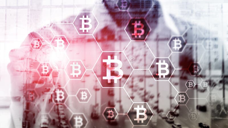 Bitcoin, concetto di Blockchain sul fondo della stanza del server fotografia stock