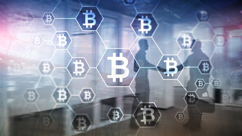 Bitcoin, concetto di Blockchain sul fondo della stanza del server fotografie stock