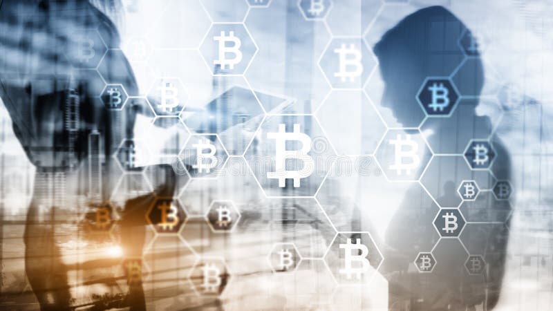 Bitcoin, concetto di Blockchain sul fondo della stanza del server immagini stock