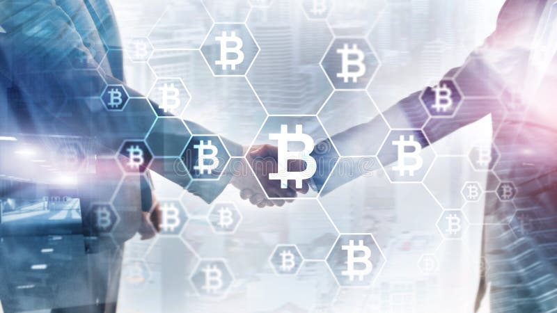 Bitcoin, concetto di Blockchain sul fondo della stanza del server fotografie stock