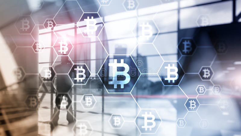 Bitcoin, concetto di Blockchain sul fondo della stanza del server immagine stock